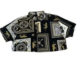 Fashion Nova Mens Baroque Gold Black Short Sleeve Button Front Shirt 2XL