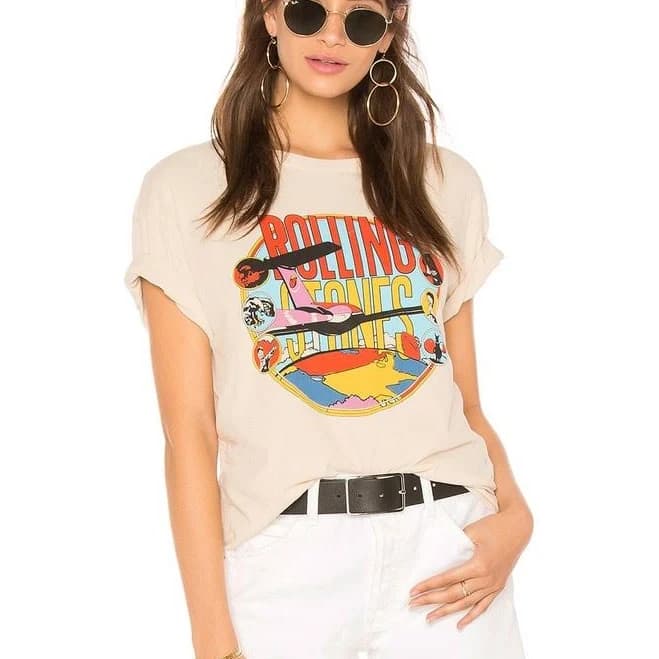 Daydreamer Tops | Daydreamer Stones Around The World Tee Large Coachella Festival Hippie Large | Color: Cream | Size: L | Pm-60938805's Closet