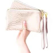 Pink Reptile Leather Wristlet, Pastel Pink Bridal Pouch, Gold Pink Wedding Bag, Reptile Clutch, Small Evening Clutch, Wedding Gift