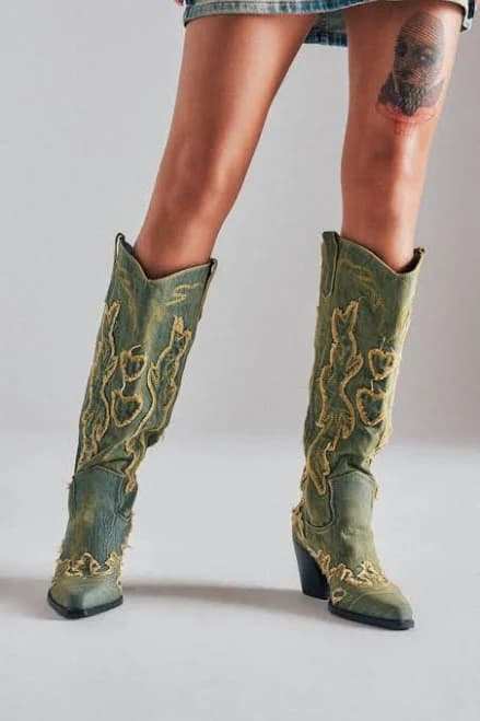 Akira Azalea Wang Heinrich Denim Western Low Heel Boot