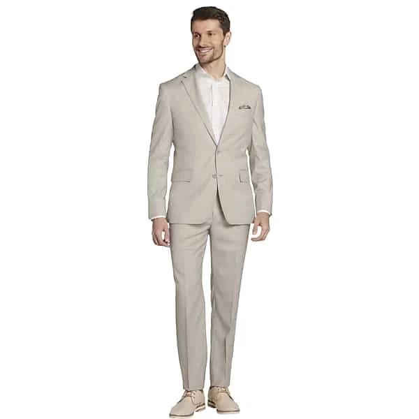 JOE Joseph Abboud Slim Fit Wool Blend Sharkskin Men’s Suit in Tan – Two Piece Solid Suit, Size 46 Short