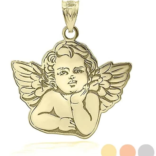 Gold Engravable Cherub Angel Pendant Necklace