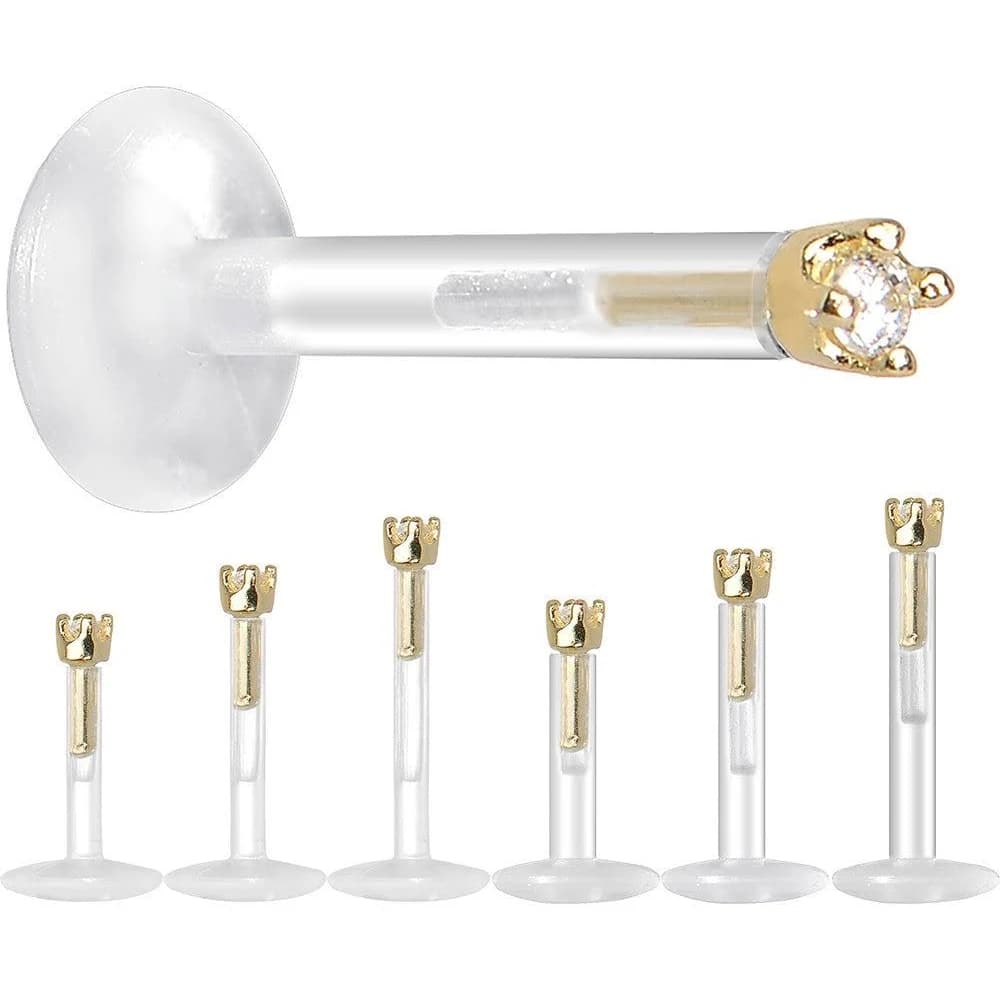 Body Candy Solid 14K Yellow Gold 1.5mm Cz Bioplast Push In Labret Monroe Lip Piercing & Flat Back Earring