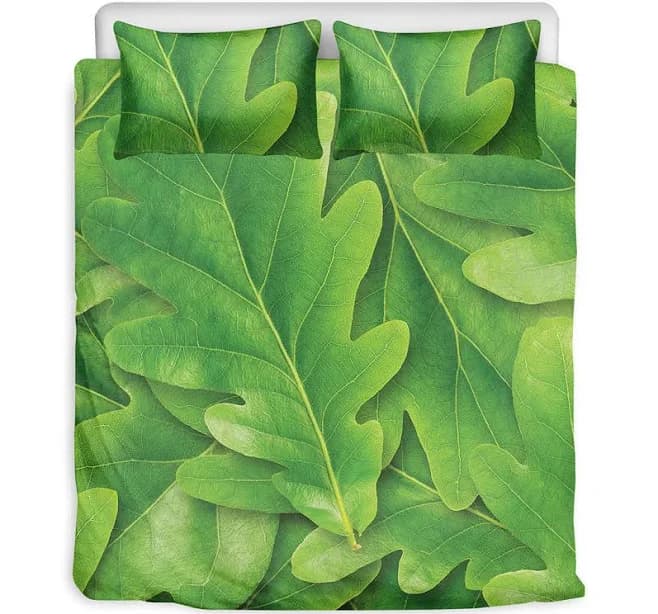 Green Oak Leaf Print Duvet Cover Bedding Set