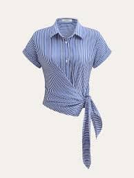 Striped Asymmetric Draped Blouse | COMMENSE