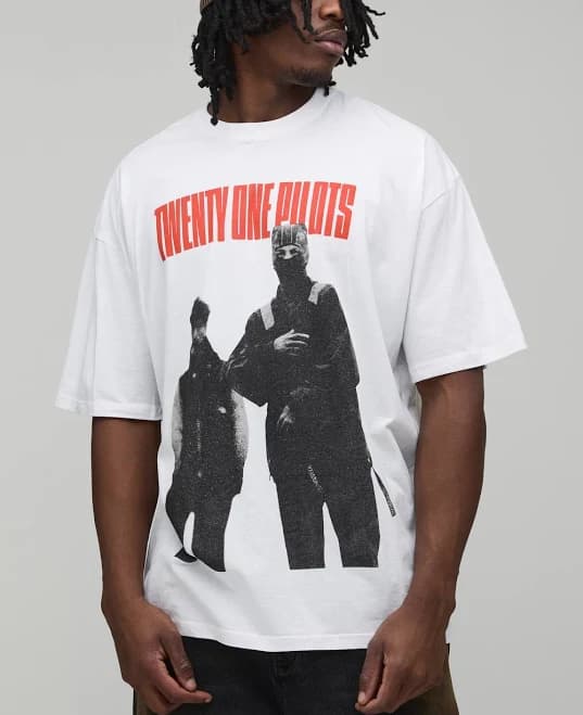 boohooMAN Men's Tall Oversized Twenty One Pilots License Printed T-Shirt