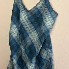 Victoria's Secret Blue Plaid Slip Dress Cotton... | Depop