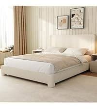 Amazon.com: WEUP Queen Size Boucle Bed Frame, Modern Cream Bed Frame with Headboard, Soft Rounded Corners, No Box Spring Required, Adjustable Headboard, Easy Assembly : Home & Kitchen