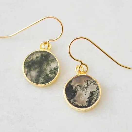 GEMNIA 14kt Gold Filled Moss Agate Dainty Earrings