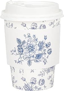 50Pcs Blue Floral Disposable Coffee Cups with Lids and Sleeves Blue White Chinoiserie Flower 12oz Hot Cold Paper Drinking Cup for Birthday Wedding Baby Shower Party Supplies