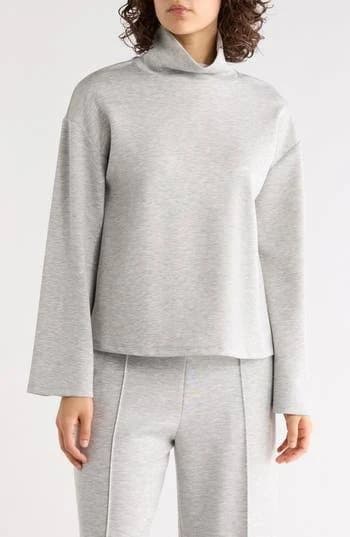 NORDSTROM RACK Mock Neck Long Sleeve Scuba Knit Top in Grey Heather at Nordstrom Rack, Size Medium
