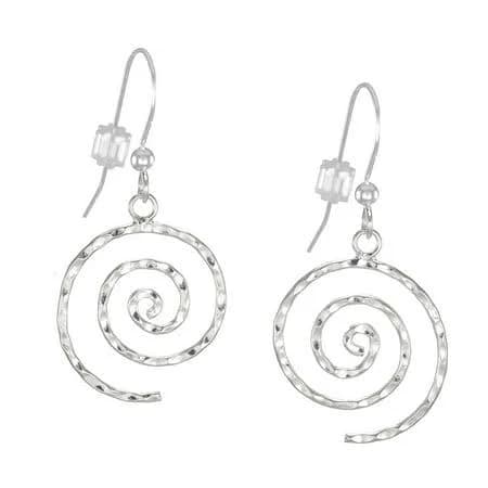 .925 Sterling Silver Hammered Swirl Drop Earrings