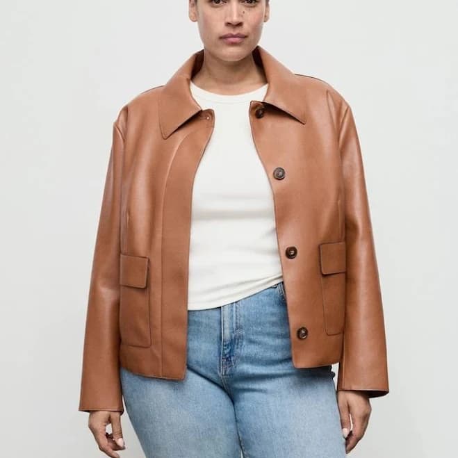 MANGO Women's Sabina Faux Leather Jacket with Pockets