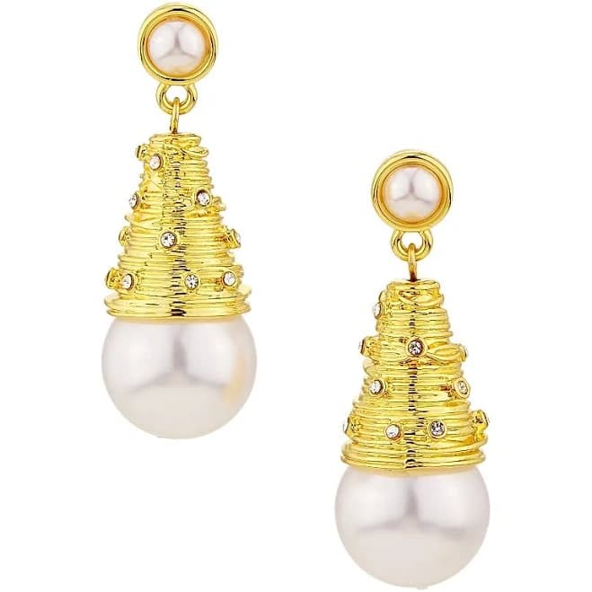 Kenneth Jay Lane Women's Imitation Pearl and Glass Crystal Drop Earrings