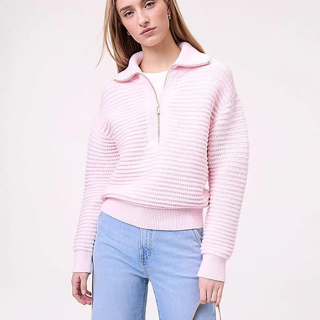 Ann Taylor Women's Weekend Textured Stitch Half-Zip Sweater