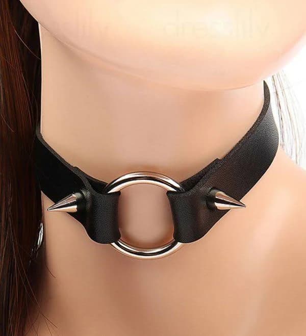 Women's Gothic Punk PU Round Studded Choker Necklace