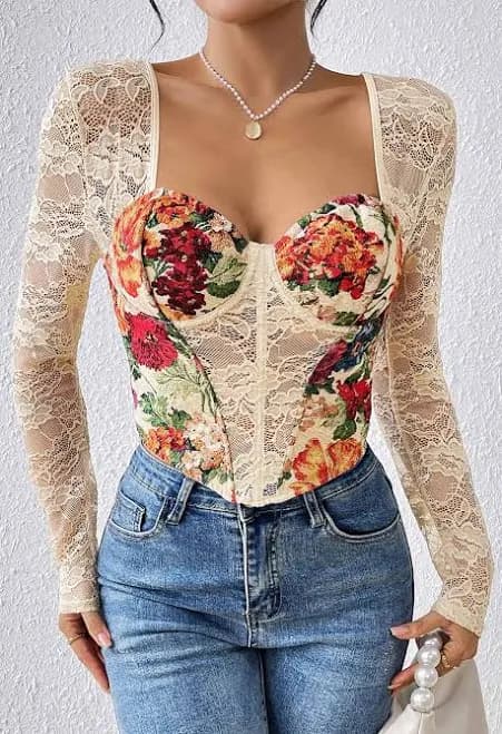 Vintage Flower Canvas Lace Corset Top