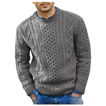 Huresd Men's Fisherman Cable Crewneck Sweater