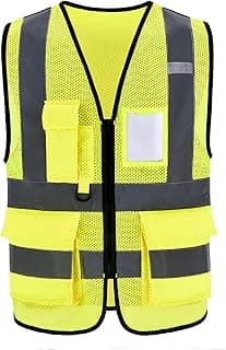 High Vis Safety Vest Reflective Strips, Multi-Pocket Design, Available in Yellow,Orange,black,Pink,blue,Red,purple