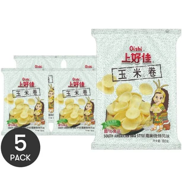 OISHI Sweet Corn Chips South American BBQ Style, 3.17 oz *5【5 Pack】