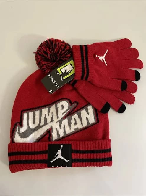 Jordan Kids' Jumpman Pom Beanie Hat and Gloves Set