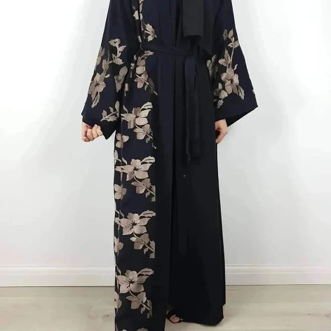 Floral Embroidery Abaya with Gold Floral Embroidery