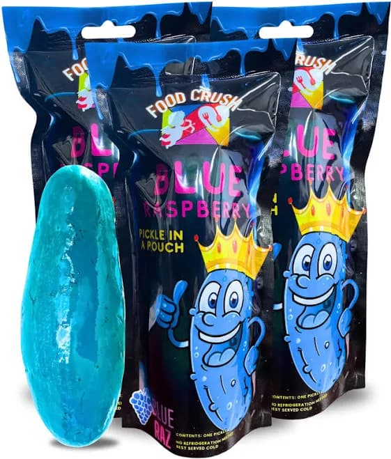 Food Crush Blue Raspberry Pickles - Pack of 3, Trendy TikTok Snack, Unique Candy Gift