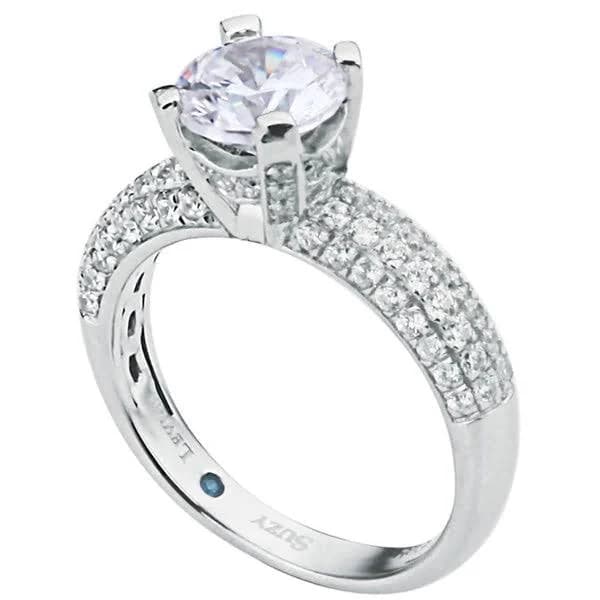 Suzy Levian Sterling Silver Pave Cubic Zirconia Engagement Ring