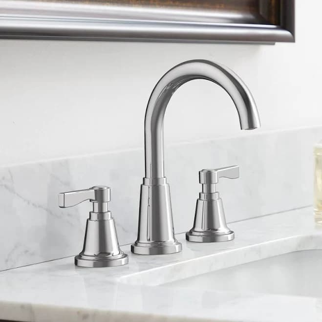 allen + roth Townley Polished Chrome Widespread 2-handle WaterSense High-arc Residential handle Bathroom Sink Faucet with Drain