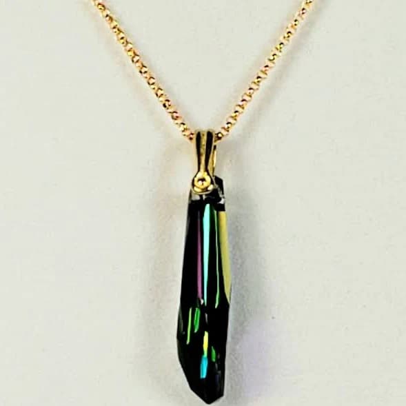 14K Gold Filled Rainbow Crystal Pendant with Rolo Chain