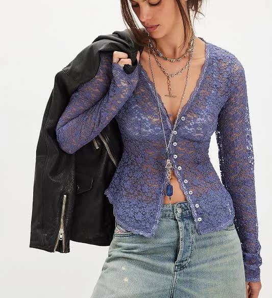 Free People Lara Lace Long Sleeved Top