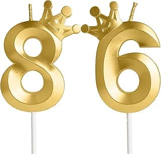 Eighty-six Metallic Gold 86 Birthday Candle, 86th Candle for Cake,86th Cake Topper,Birthday Party Anniversary Celebration Decoration Supplies for Men Women Kids Birthday Decor