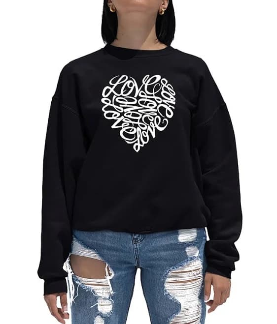 LA Pop Art Women's Word Art Crewneck Love Heart Sweatshirt