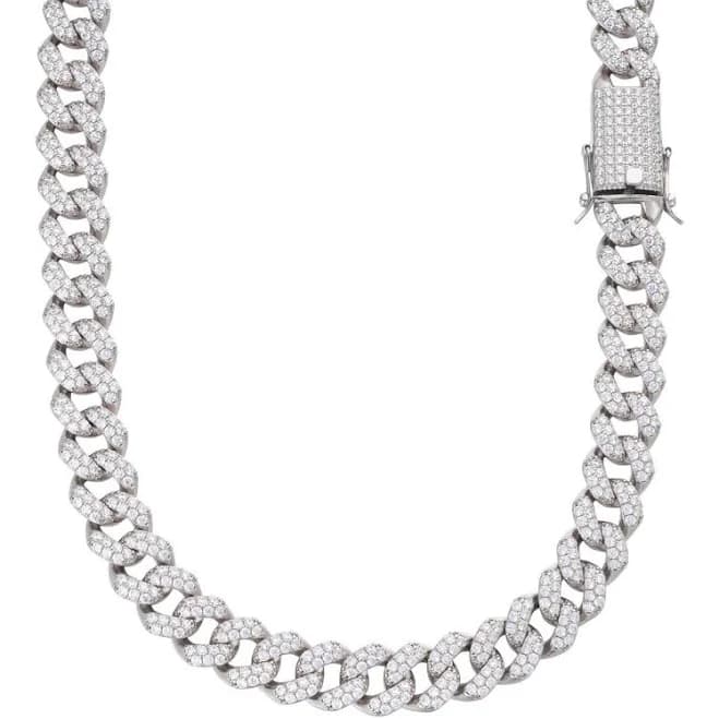 925 Silver Miami Cuban Link Chain Necklace with Iced Out CZ Stones