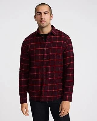 Express Men's Windowpane Plaid Flannel Shirt