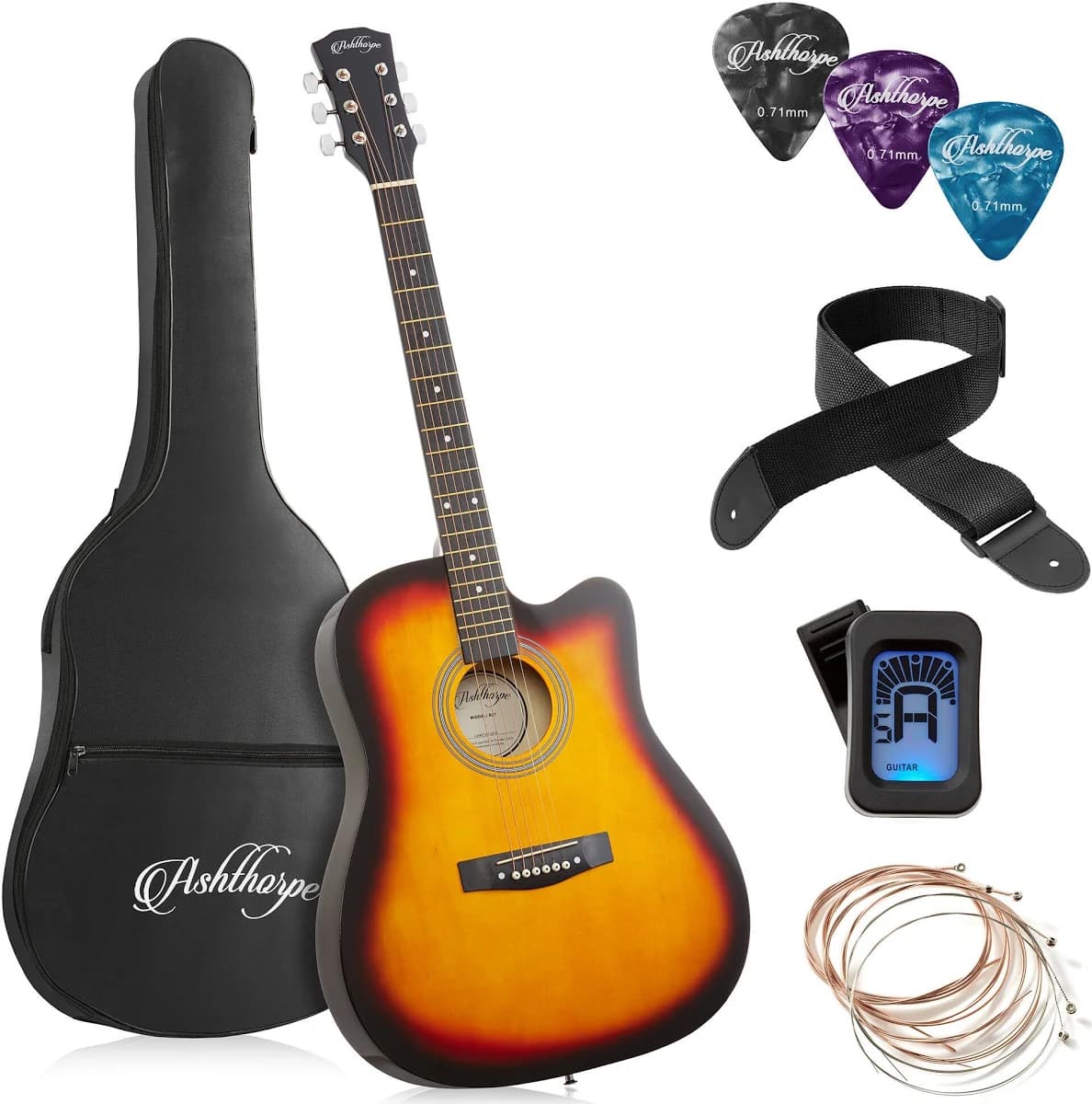 Ashthorpe 41-Inch Beginner Cutaway Acoustic Guitar Package