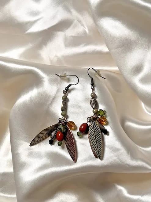 Beaded Feather Dangle Earrings