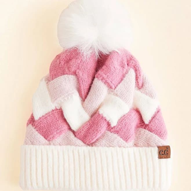C.C Women's Woven Pom Beanie with Buckle
