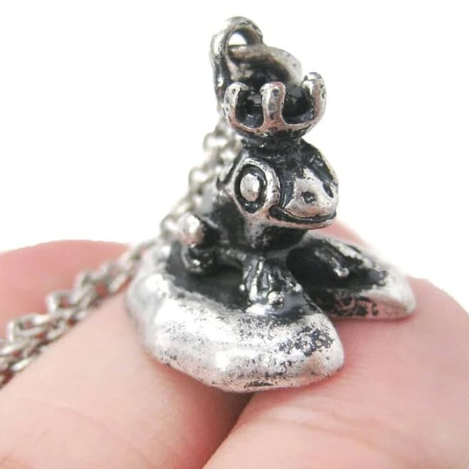 Frog Prince On A Lily Pad Silver Pendant Necklace
