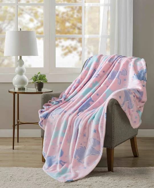 Your Zone Pink Unicorn Velvet Plush Glow in the Dark XL Oversized Throw Blanket
