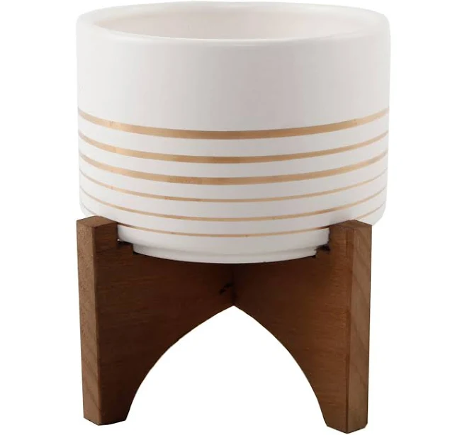 Flora Bunda Ceramic Planter on Wood Stand