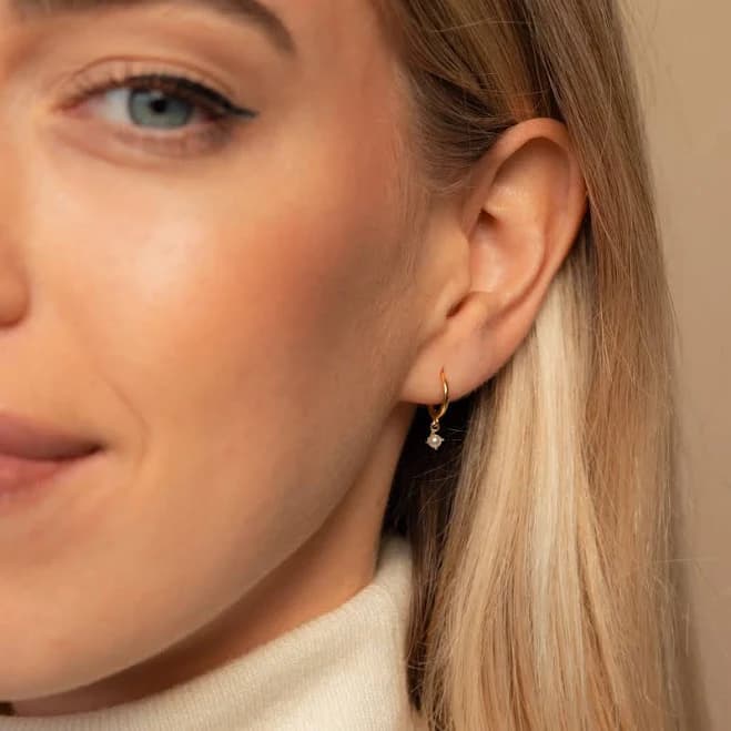 Caitlyn Minimalist Dangling Pearl Huggie Hoop Earrings