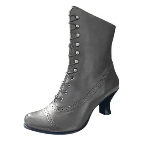 Juebong Women's Kitten Heel Lace-Up Ankle Boots