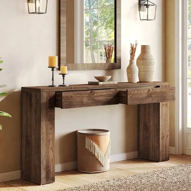 63 Inches Solid Wood Long Console Sofa Table