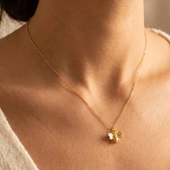 14K Gold Bee Pendant Necklace