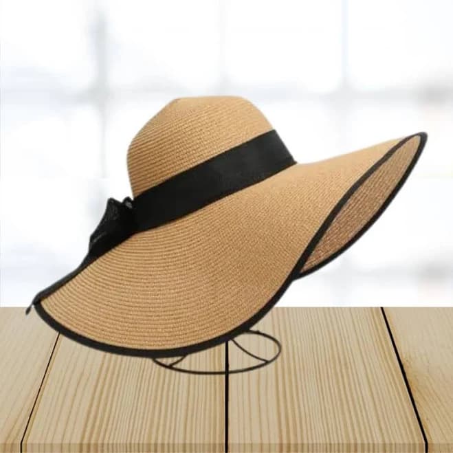 Women's Wide Brim Straw Sun Hat with Bow