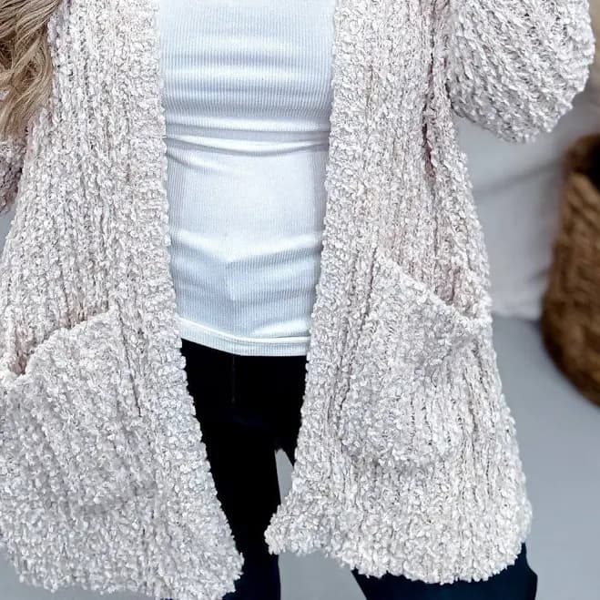 Open Front Popcorn Textured Cardigan