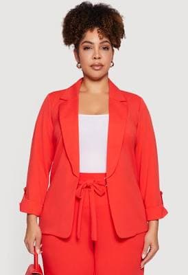 Plus Size Crepe Knit Long Sleeve Open Front Blazer