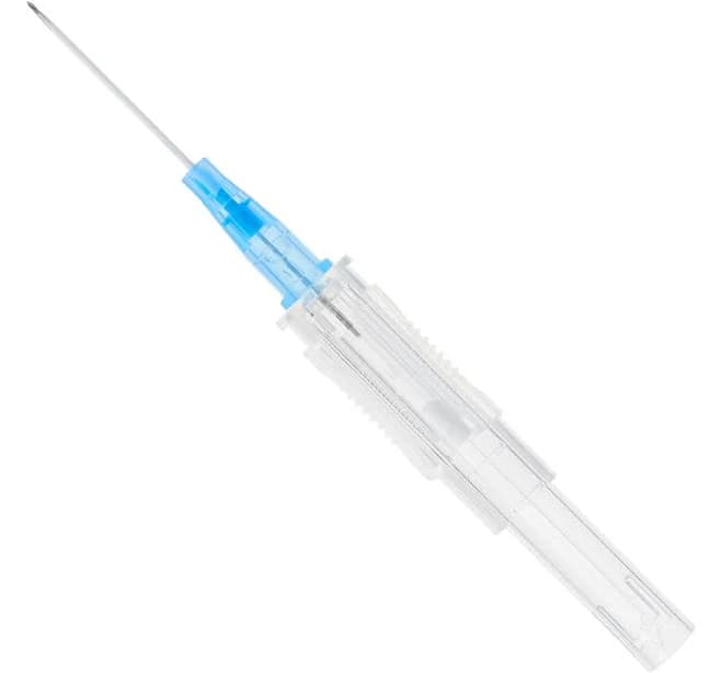Curaplex CuraSlide Safety IV Catheter, 22ga x 1in, Blue