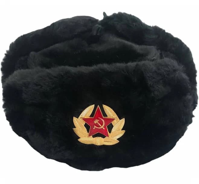 Vintage Faux Fur Ushanka Hat with Removable Soviet Star Badge
